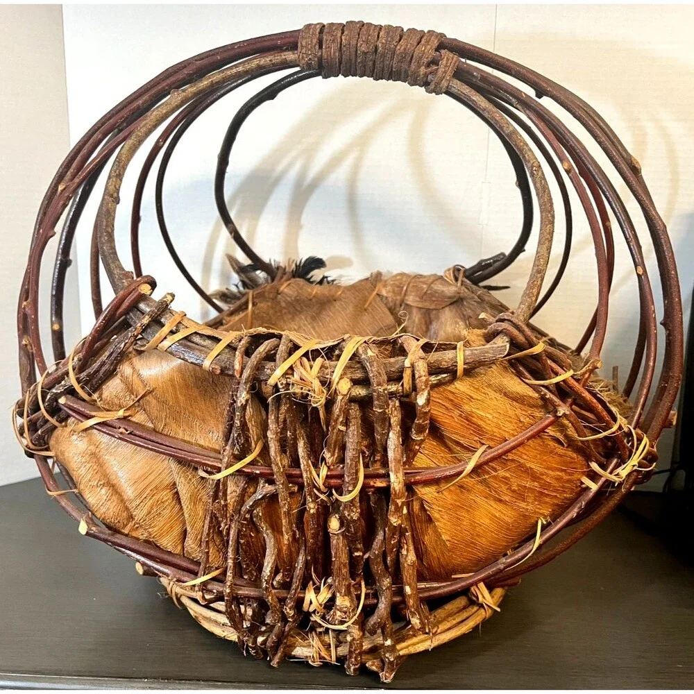 Vtg SUN SPIRIT Baskets Handmade Native Inspired Southwest Decor X-LARGE Feathers